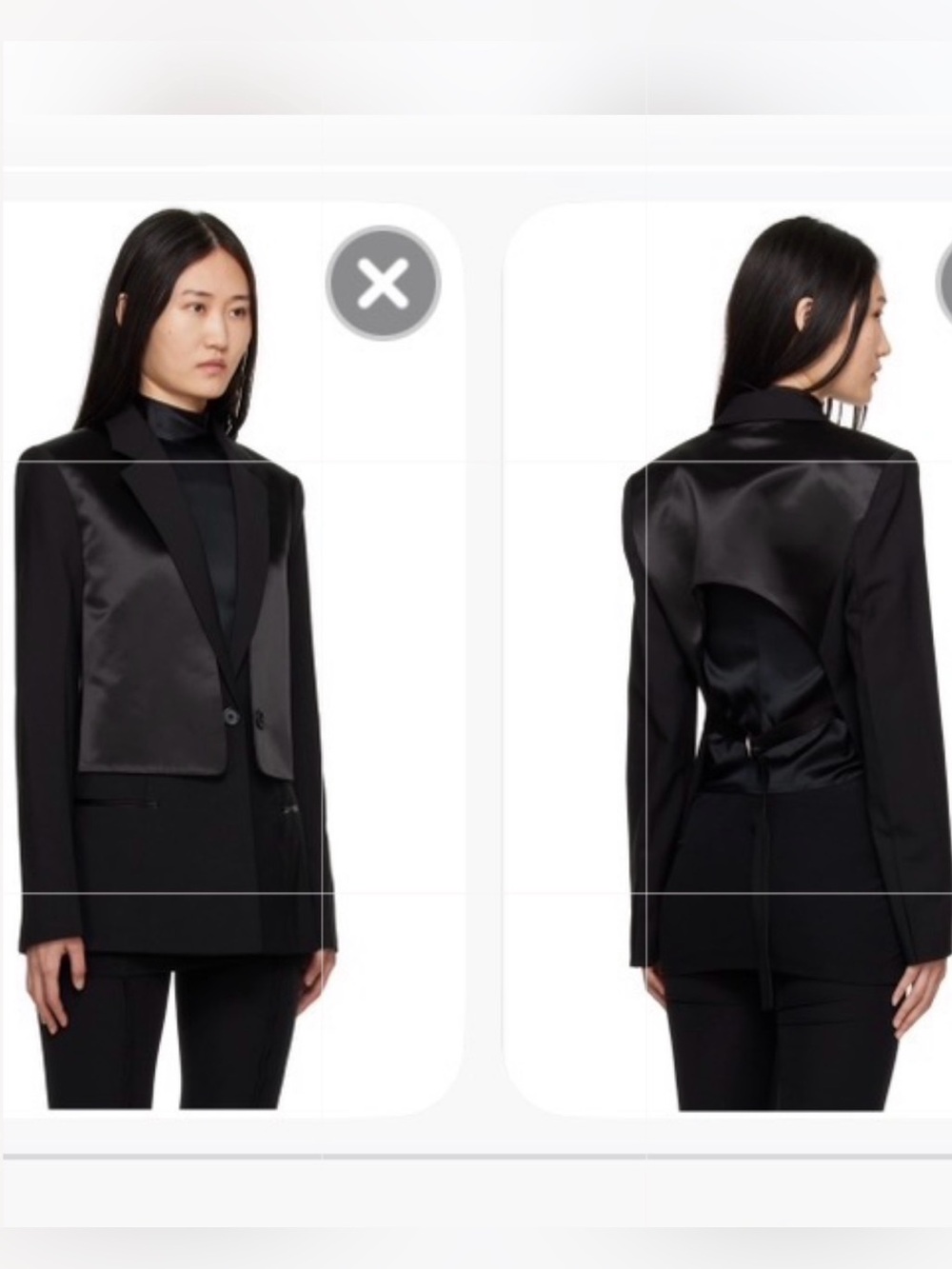 Helmut Lang Black Satin-Front/opened back Tailored Blazer
